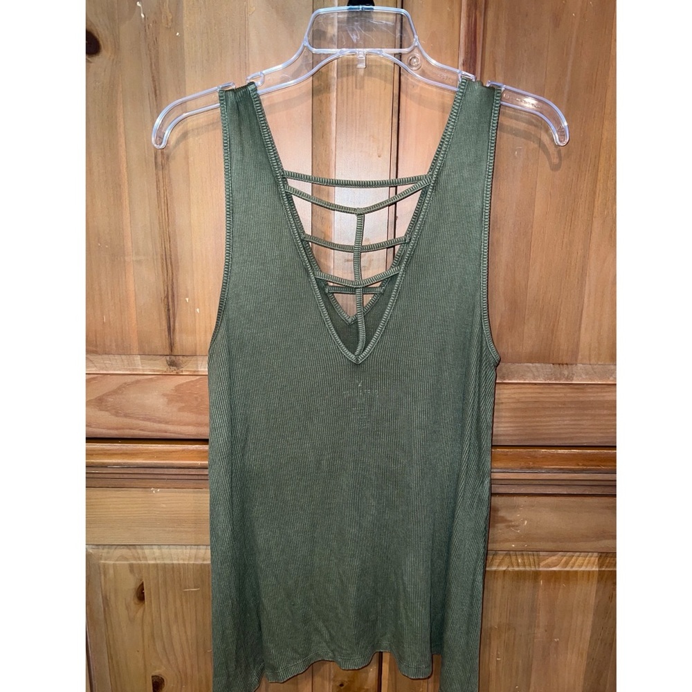 AEO S&S Green Rib Tank Top - Picture 2 of 3